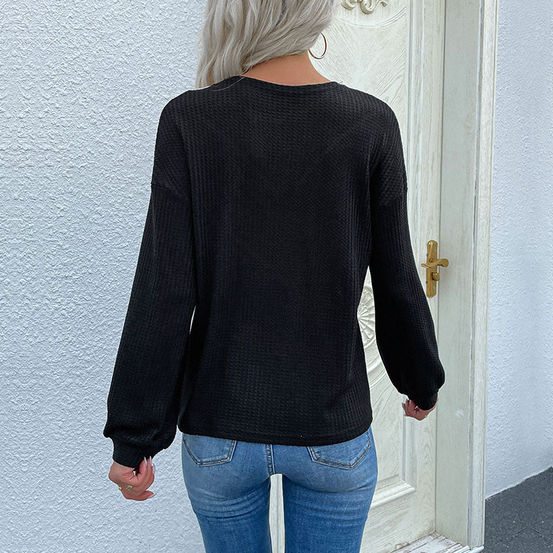 Early Autumn Casual Women's Long-Sleeved Color Lace Crew-Neck Sweater