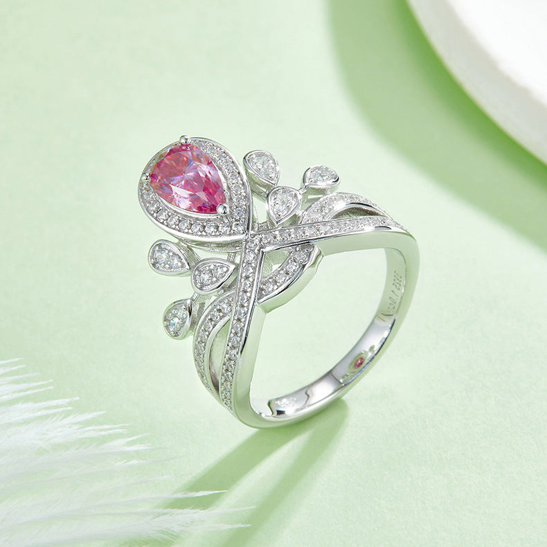 Luxury Crown Drop Ring S925 Silver Set Colored Moissanite Ring With Gra Certificate New Ring