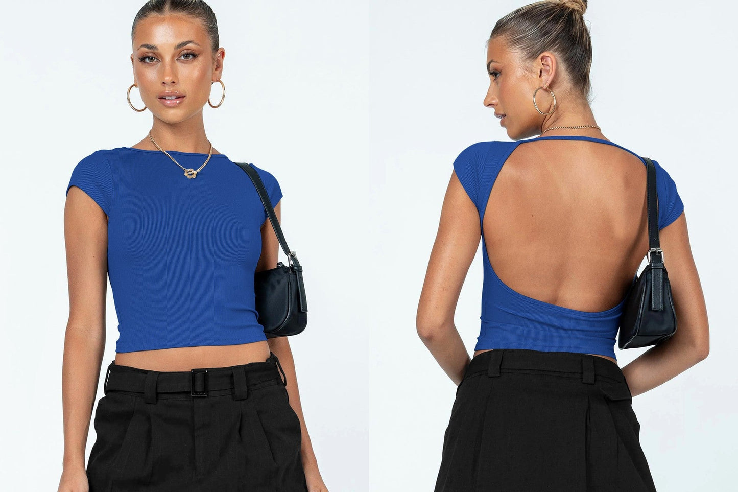 Fashion Y2K Summer Sexy Backless Nylon Moisture Absorption And Sweat Drainage Comfortable Breathable Short Sleeve Slim Top T-Shirt