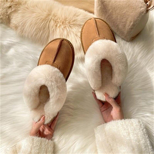 New fluffy slippers women wear fur one wrapped head snow boots 2023 winter new slip-on warm cotton slippers