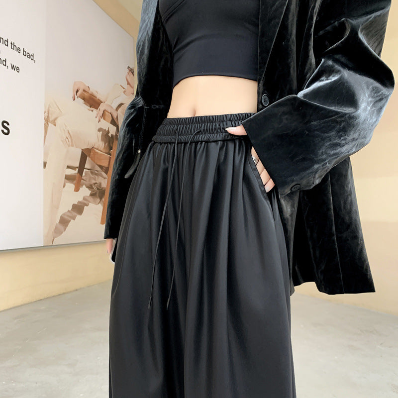 Wide-Leg Leather Pants Women's New Autumn And Winter Loose Spice Matte Protein Leather Pu Casual Mopping Pants