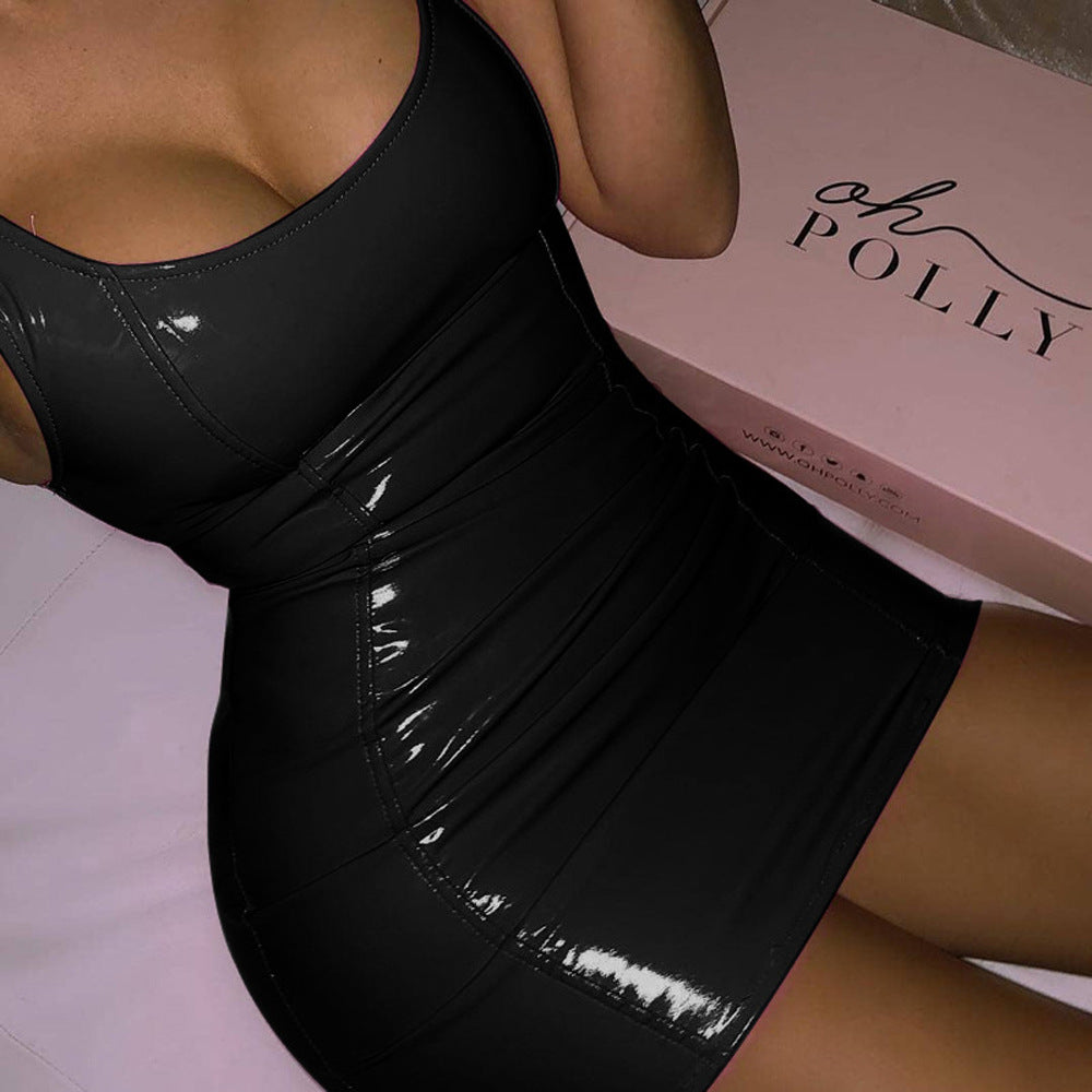 Women's Clothing Autumn New Nightclub Fashion Sexy Zipper High Elastic Pu Bag Buttock Dress A Hair