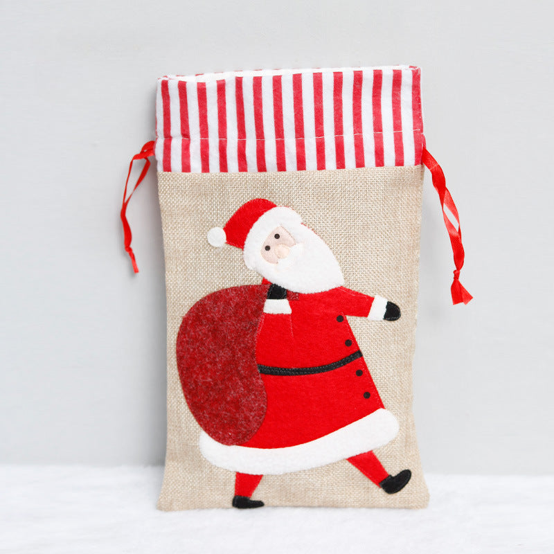 Christmas Decorations Linen Three-dimensional Embroidered Tote Bag Children's Gift Bag Candy Bag Storage Bag