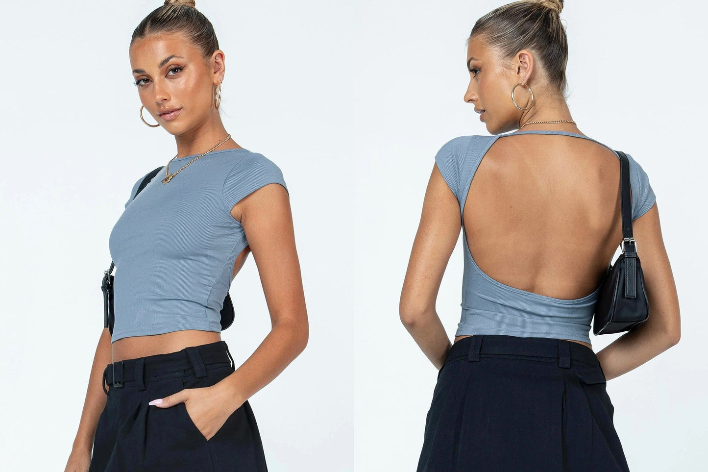 Fashion Y2K Summer Sexy Backless Nylon Moisture Absorption And Sweat Drainage Comfortable Breathable Short Sleeve Slim Top T-Shirt