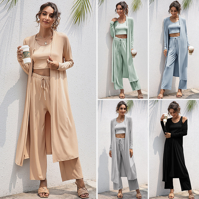 Women's Relaxed Fashion Temperament Vest Wide Leg Three-Piece Set