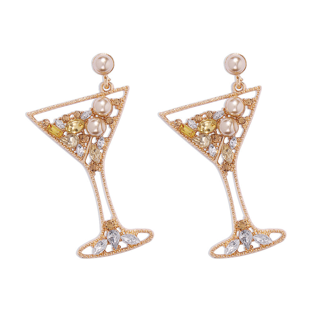 Fashion New Personality Trend Tall Cup Earrings Creative Design Geometric Diamond Earrings