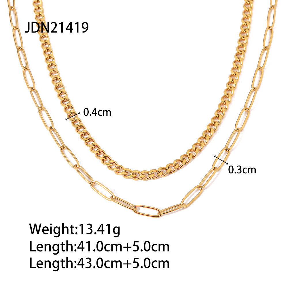 Fashion Retro Simple Personality Advanced Sense K Gold Cold Wind Double Necklace Female Minority Collarbone Choker