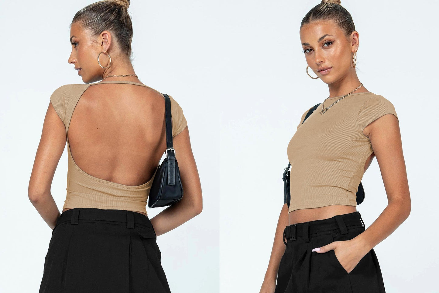 Fashion Y2K Summer Sexy Backless Nylon Moisture Absorption And Sweat Drainage Comfortable Breathable Short Sleeve Slim Top T-Shirt