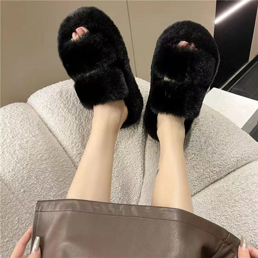 New Large Size Woolly Slippers 7CM Thick Warm Wear-resistant Non-slip Skin Outside The Home To Wear