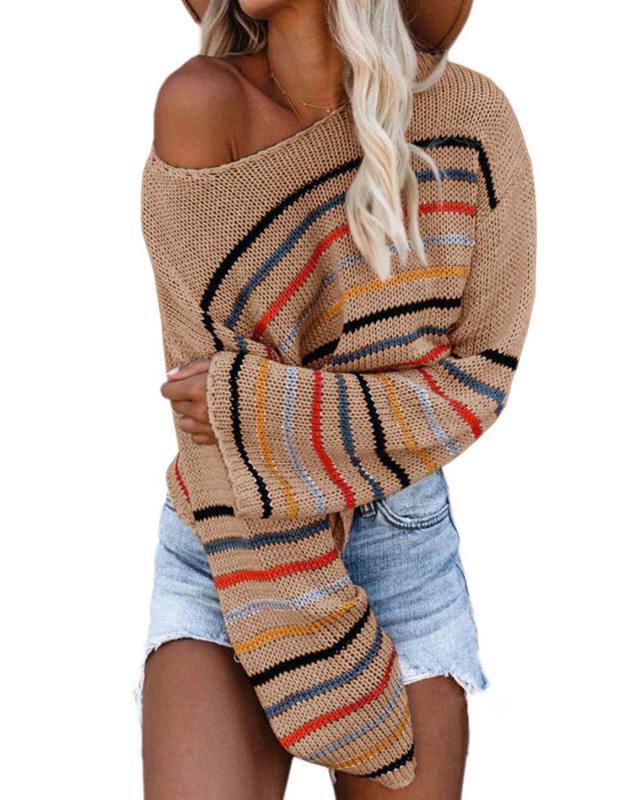 Chic Rainbow Striped Knit Sweater
