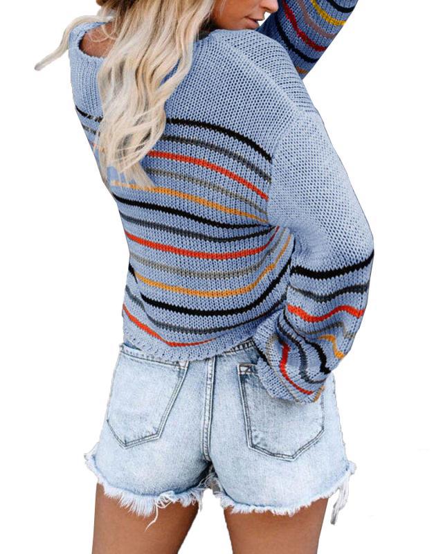 Chic Rainbow Striped Knit Sweater