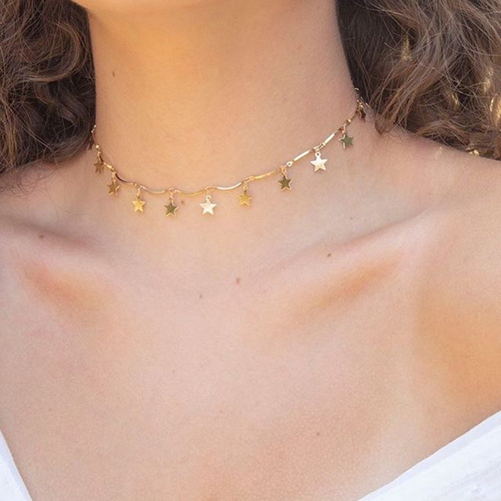 5 pcs Fashion Star Five-Pointed Star Necklace Women's Vintage Collarbone Chain Accessories