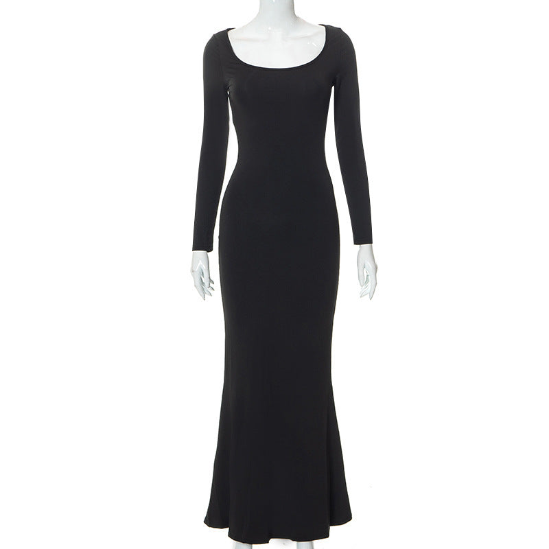 Casual Long-Sleeved High-Waisted Slim-Fit Halter Dress