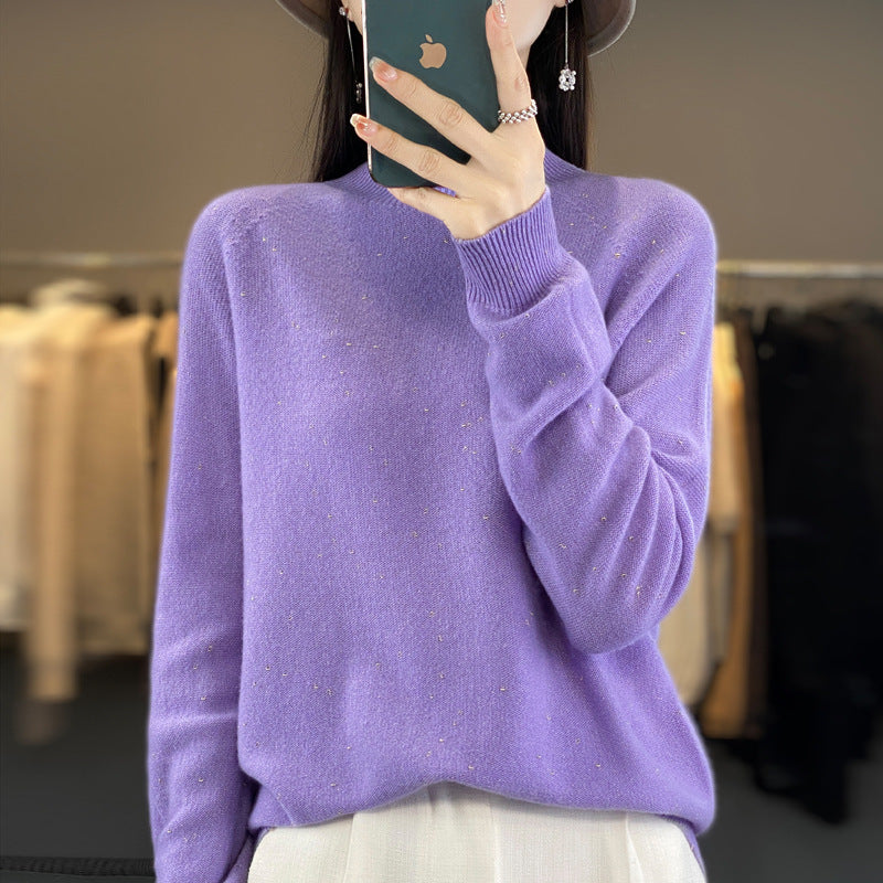 Half Turtleneck 100 Pure Woolen Sweater Ladies Loose Jacquard Base With Long Sleeve Winter Cashmere Sweater Heavy Thickening