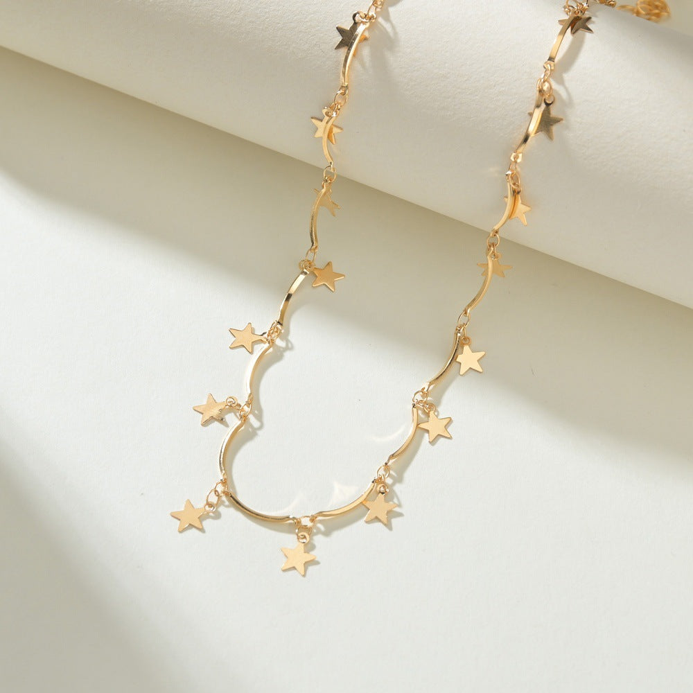 5 pcs Fashion Star Five-Pointed Star Necklace Women's Vintage Collarbone Chain Accessories