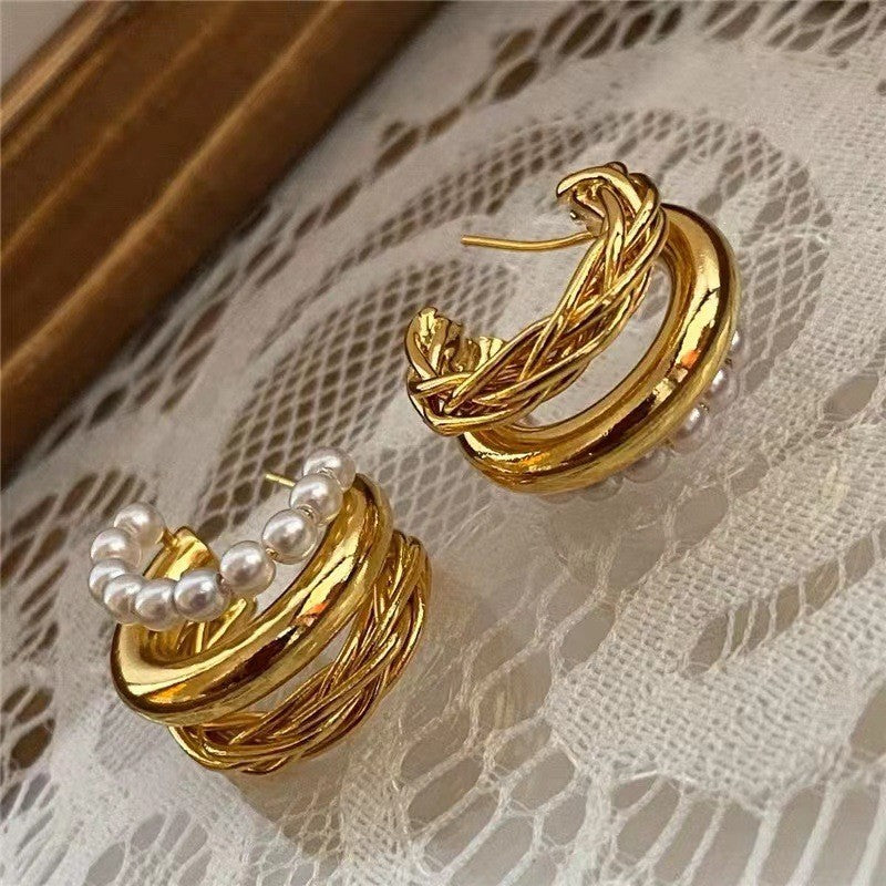 Light Luxury C-Shaped Niche Metal Heavy Industry Retro Trend New Design Sense Temperament Ear Loop Earrings