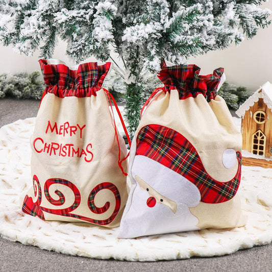 New Linen Old Elk Christmas Gift Bag Tote Christmas Gift Bag Drawstring Bundle Pocket Decoration