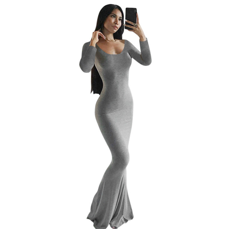 Casual Long-Sleeved High-Waisted Slim-Fit Halter Dress