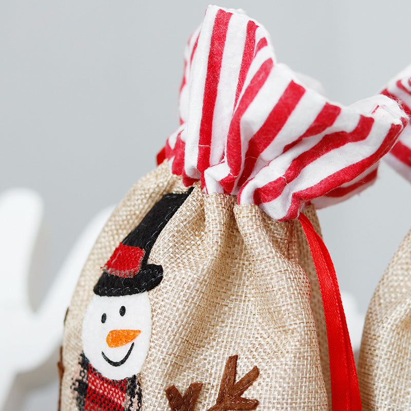 Christmas Decorations Linen Three-dimensional Embroidered Tote Bag Children's Gift Bag Candy Bag Storage Bag
