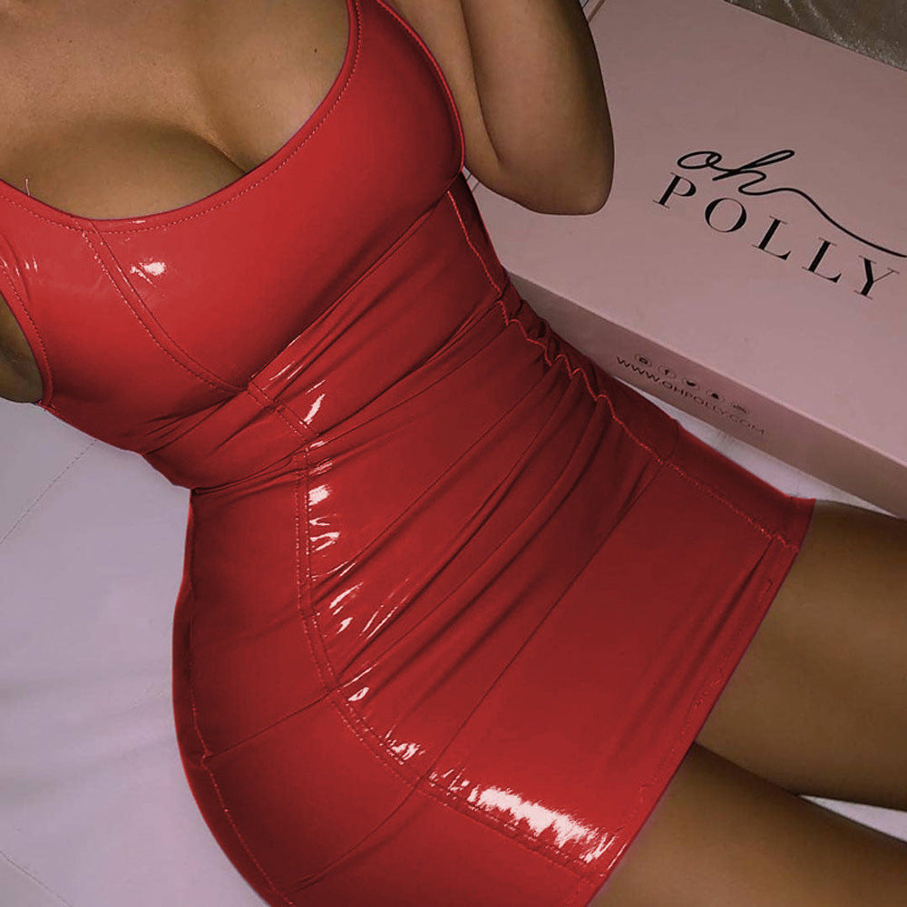 Women's Clothing Autumn New Nightclub Fashion Sexy Zipper High Elastic Pu Bag Buttock Dress A Hair