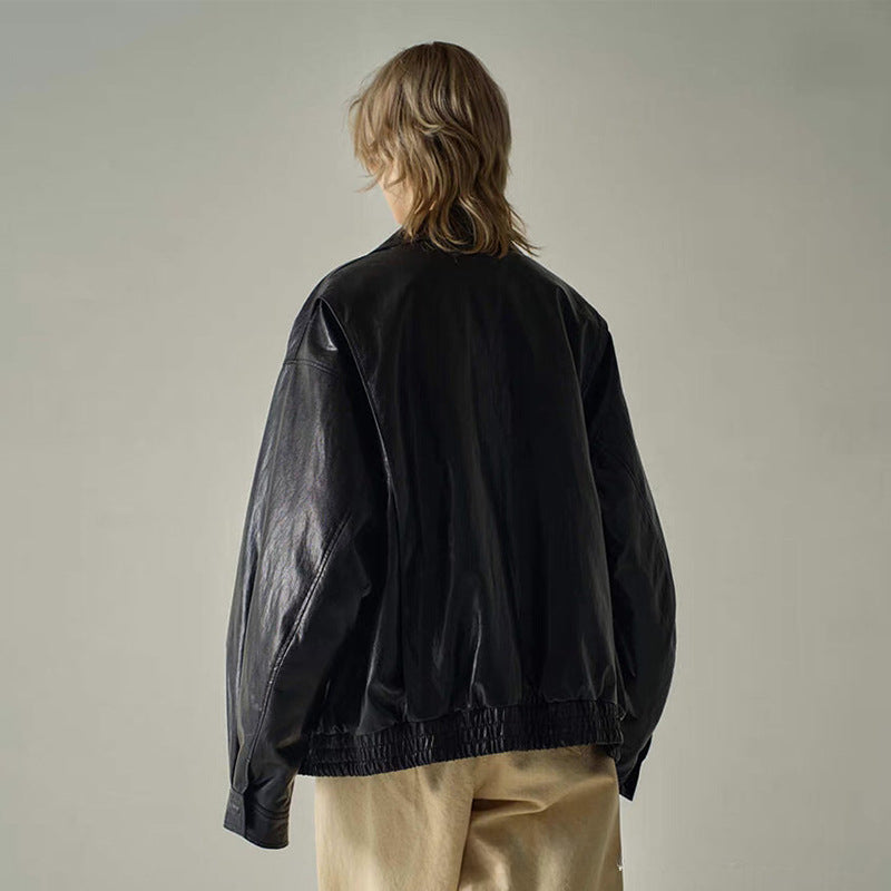 Women's New Leather  Autumn And Winter Minimalist Broad Shoulder Advanced Sense Motorcycle Wind Slimming Jacket