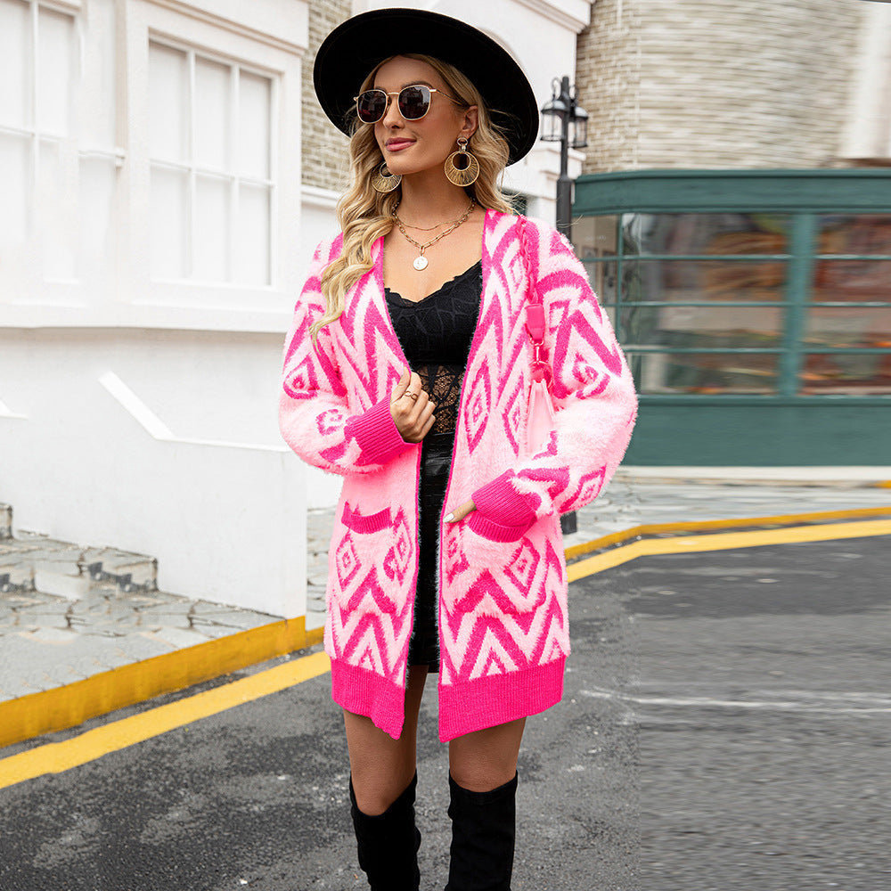 Early Autumn Sweater Women's Retro Cardigan Large Size Diamond Shape Cardigan Coat