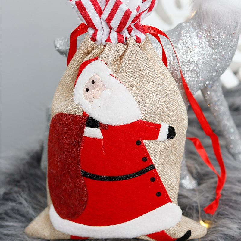 Christmas Decorations Linen Three-dimensional Embroidered Tote Bag Children's Gift Bag Candy Bag Storage Bag