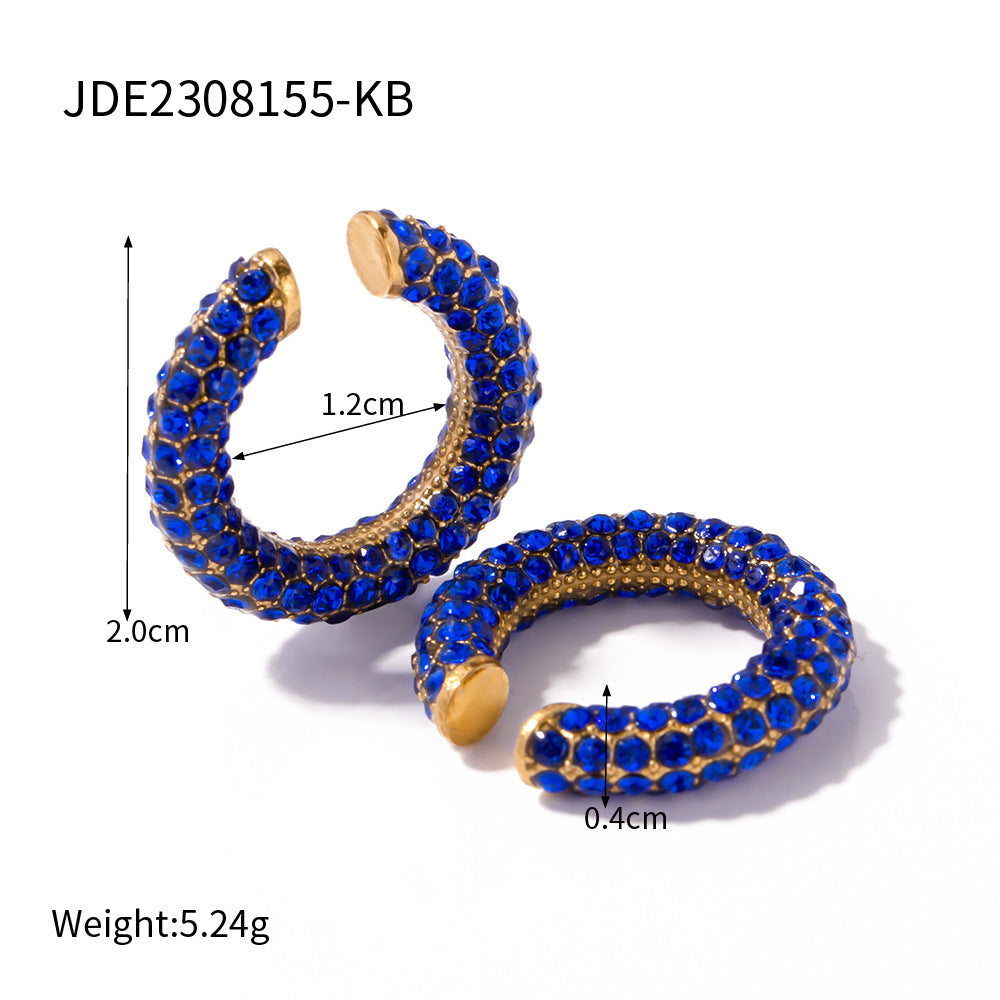 18K Gold Stainless Steel Diamond Earrings Stud Earrings Hipster Style Creative Ear Clip Earrings Combination