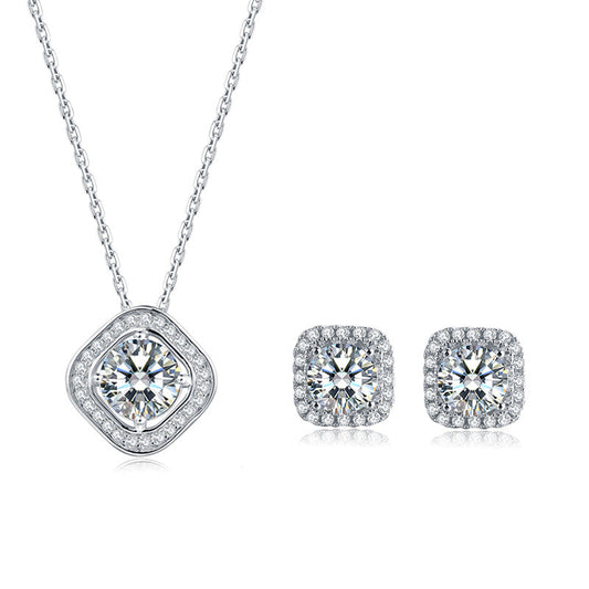 Fashion Moissanite Jewelry Set Light Luxury S925 Sterling Silver Earrings Necklace Set