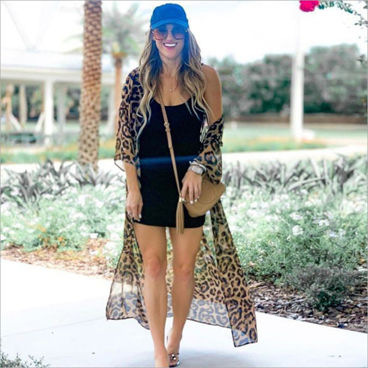 Chic Chiffon Leopard Print Beach Bikini Cover Up