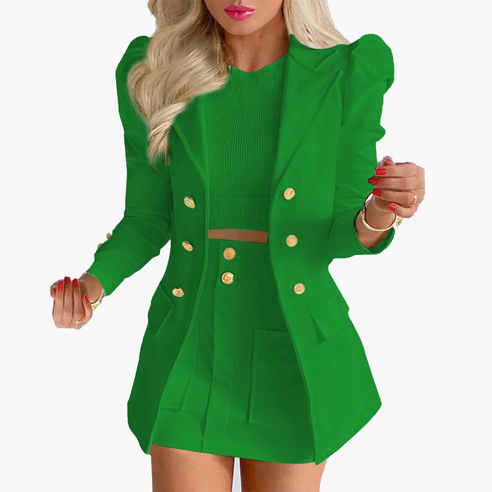 Women's Dress Autumn And Winter Fashion Temperament Printed Princess Sleeve Skirt Suit Professional Suit For Women
