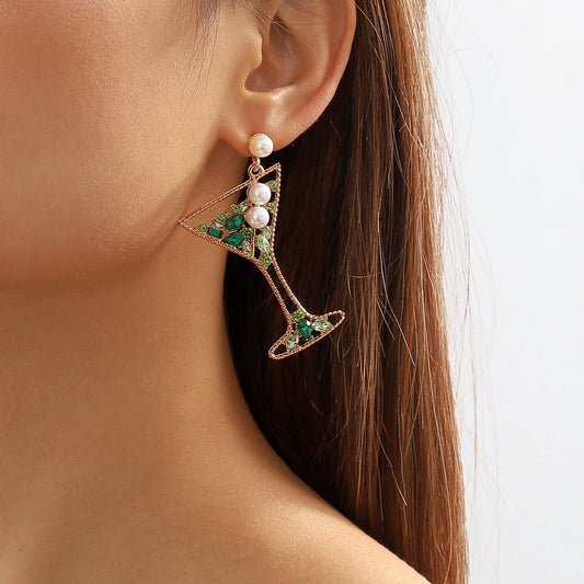 Fashion New Personality Trend Tall Cup Earrings Creative Design Geometric Diamond Earrings