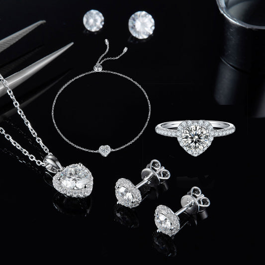925 Silver Necklace Earrings Bracelet Three-Piece Love Design Moissanite Pendant Jewelry Set