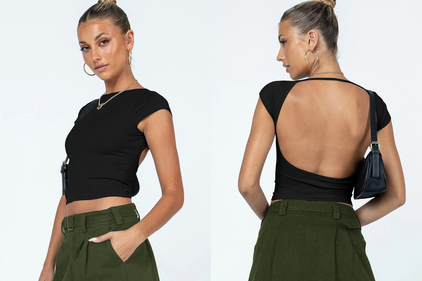 Fashion Y2K Summer Sexy Backless Nylon Moisture Absorption And Sweat Drainage Comfortable Breathable Short Sleeve Slim Top T-Shirt
