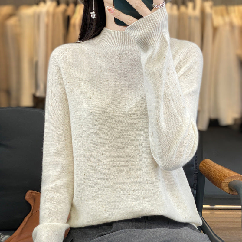 Half Turtleneck 100 Pure Woolen Sweater Ladies Loose Jacquard Base With Long Sleeve Winter Cashmere Sweater Heavy Thickening
