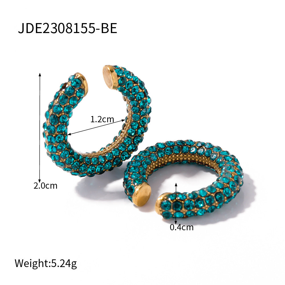 18K Gold Stainless Steel Diamond Earrings Stud Earrings Hipster Style Creative Ear Clip Earrings Combination