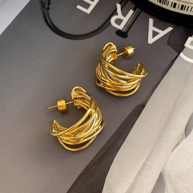 Light Luxury C-Shaped Niche Metal Heavy Industry Retro Trend New Design Sense Temperament Ear Loop Earrings