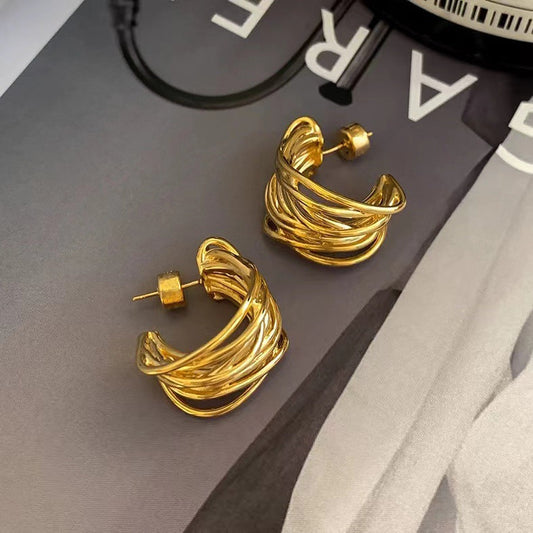 Light Luxury C-Shaped Niche Metal Heavy Industry Retro Trend New Design Sense Temperament Ear Loop Earrings