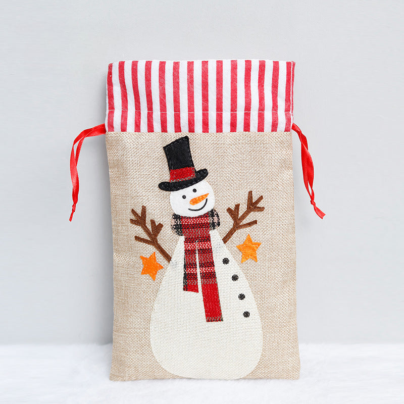 Christmas Decorations Linen Three-dimensional Embroidered Tote Bag Children's Gift Bag Candy Bag Storage Bag