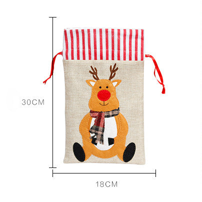 Christmas Decorations Linen Three-dimensional Embroidered Tote Bag Children's Gift Bag Candy Bag Storage Bag