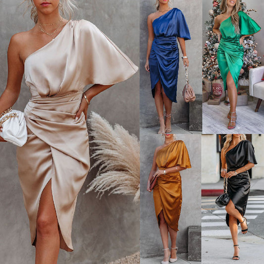 Sexy single sleeve irregular skirt dress evening dress