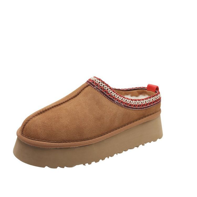 New lazy man a slip-on snow boots women's new winter fur one head slippers muffin thick sole woolen cotton shoes
