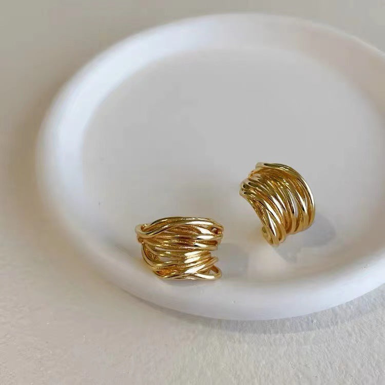 Light Luxury C-Shaped Niche Metal Heavy Industry Retro Trend New Design Sense Temperament Ear Loop Earrings