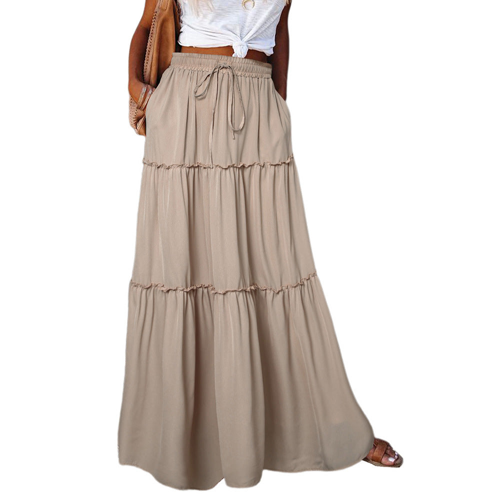 Autumn And Winter New Solid Color Knee-Length Skirt Women Lace-Up Casual Dress