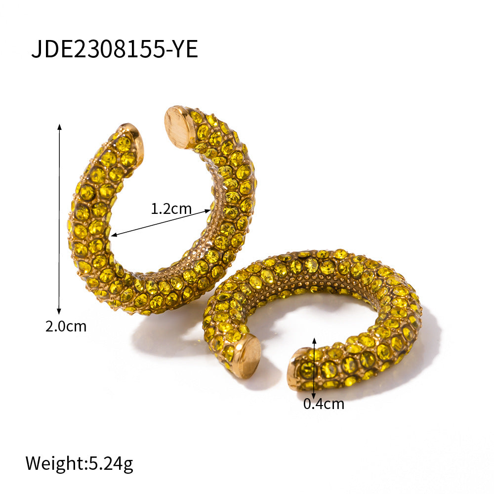 18K Gold Stainless Steel Diamond Earrings Stud Earrings Hipster Style Creative Ear Clip Earrings Combination