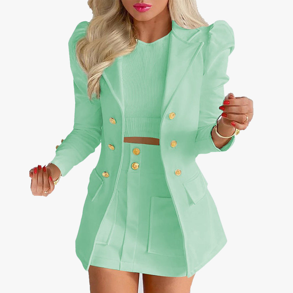 Women's Dress Autumn And Winter Fashion Temperament Printed Princess Sleeve Skirt Suit Professional Suit For Women
