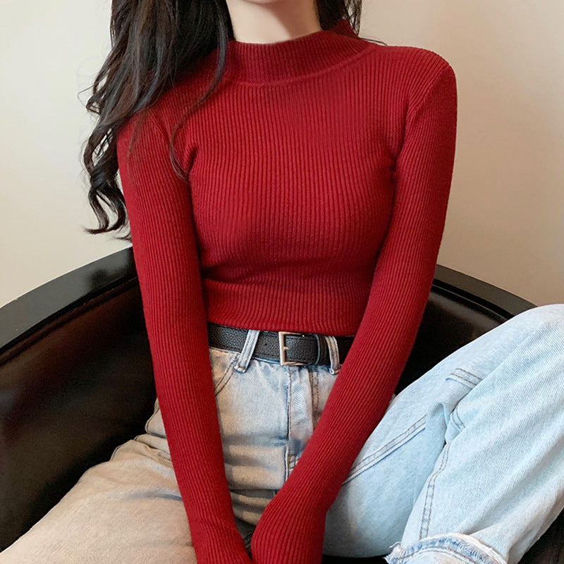 Sweater Women New Autumn And Winter Long Sleeves In The Neck With Slim Version Of The Base Shirt Half Turtleneck Pullover Knitwear