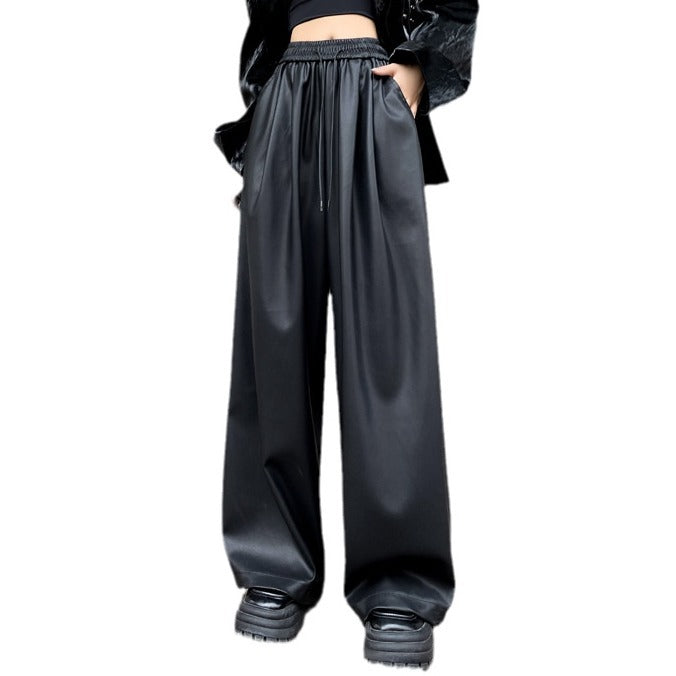 Wide-Leg Leather Pants Women's New Autumn And Winter Loose Spice Matte Protein Leather Pu Casual Mopping Pants