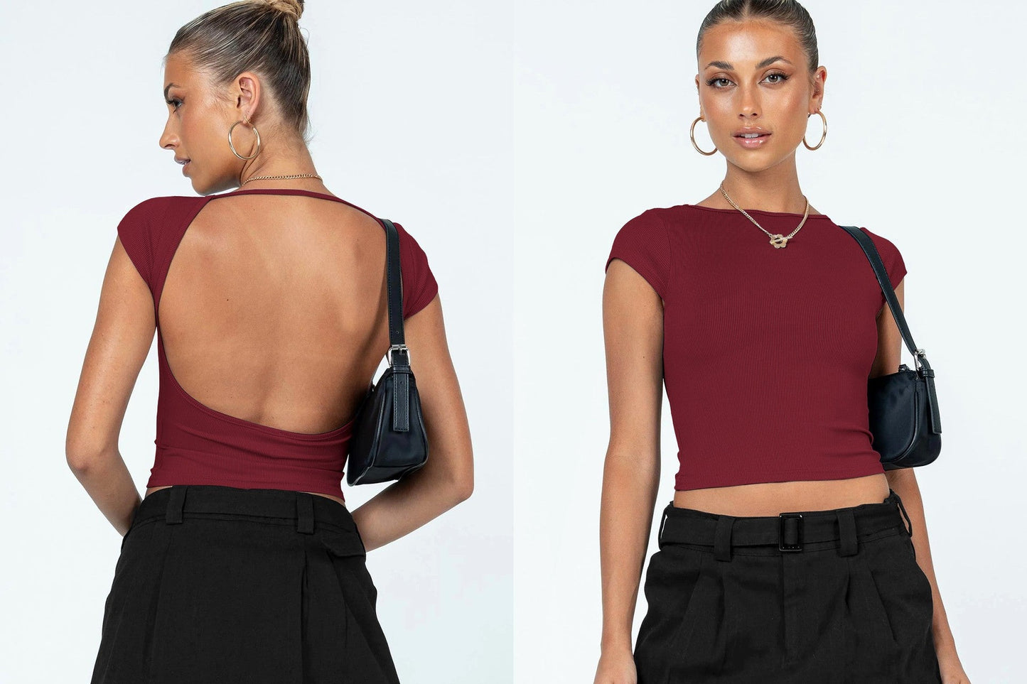 Fashion Y2K Summer Sexy Backless Nylon Moisture Absorption And Sweat Drainage Comfortable Breathable Short Sleeve Slim Top T-Shirt