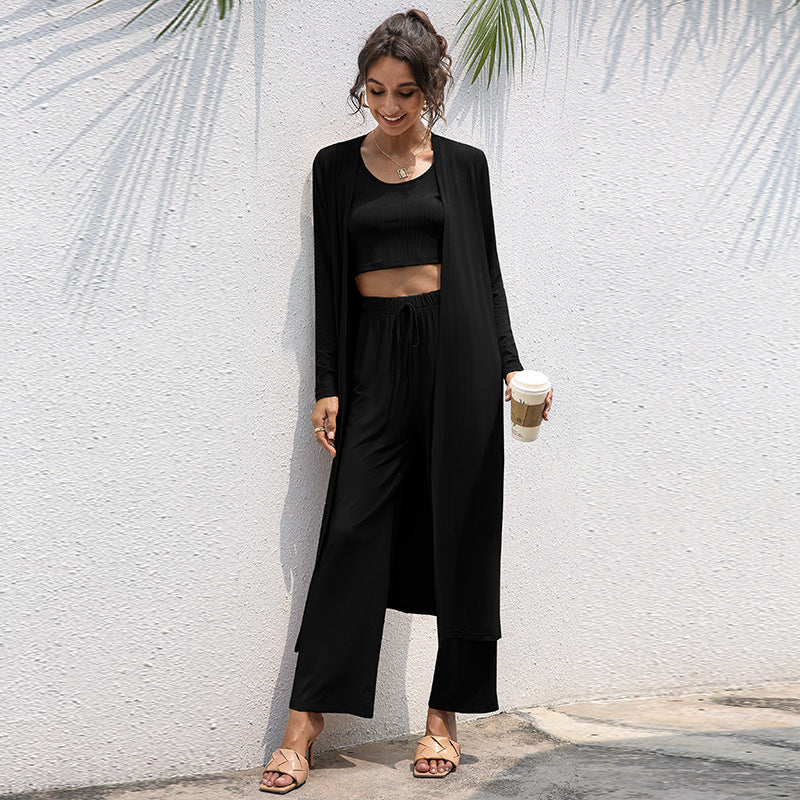 Women's Relaxed Fashion Temperament Vest Wide Leg Three-Piece Set
